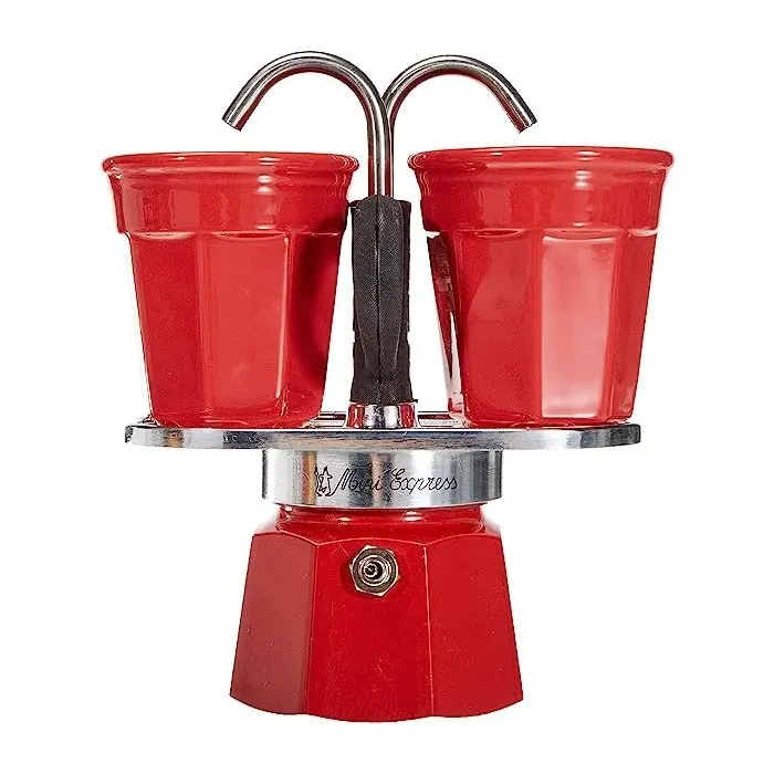 Bialetti Set Cafetière Italienne Mini-Express Rouge Inox avec 2 Tasses à Espresso pour Pause Café Bialetti Set Cafetière Italienne Mini-Express Rouge Inox avec 2 Tasses à Espresso pour Pause Café