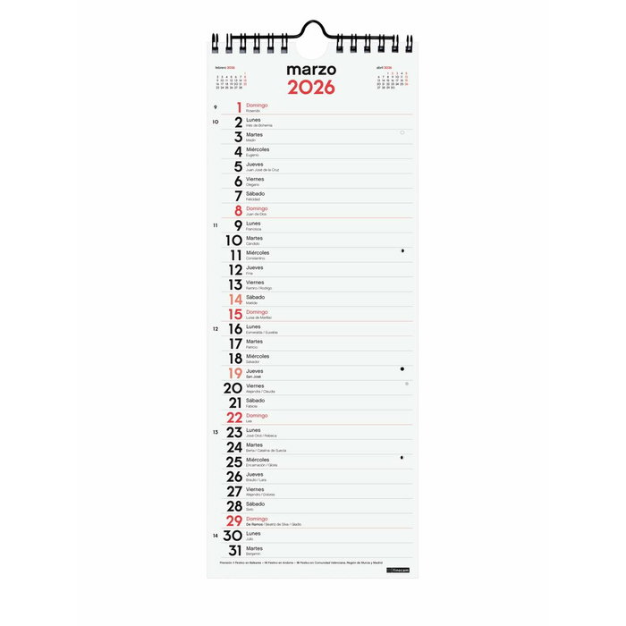 calendrier mural Finocam Papier 2026 13 x 33 cm calendrier mural Finocam Papier 2026 13 x 33 cm