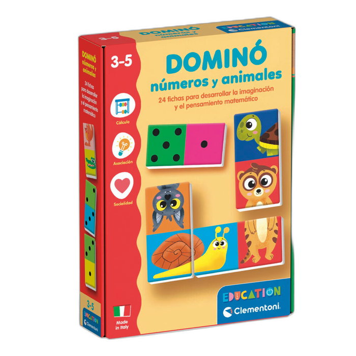 Clementoni Jeu de Domino des Nombres et des Animaux, 24 pièces