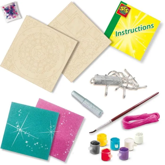 SES CREATIVE - Kit de création attrape-rêves galaxie lumineuse pour chambre d'enfant - Décoration murale en bois à assembler et peindre