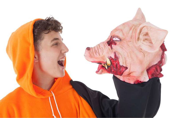 Creaciones Llopis - Déguisement Adulte Halloween Déguisement Porc - Sweat-shirt Manche Rembourrée avec Tête en Latex - Taille L