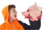 Creaciones Llopis - Déguisement Adulte Halloween Déguisement Porc - Sweat-shirt Manche Rembourrée avec Tête en Latex - Taille L