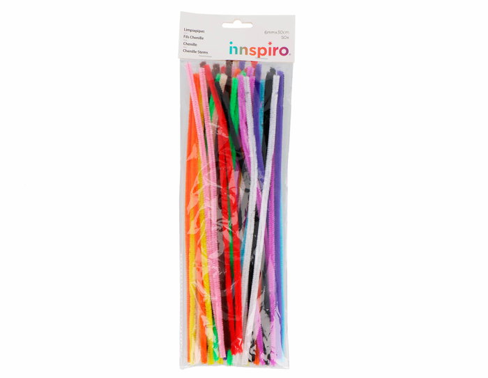 Innspiro Lot de 50 fils chenille couleurs assorties 6mm x 30cm