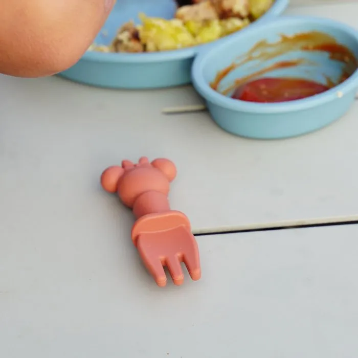 Thermobaby Set de 2 Couverts en Silicone d'Apprentissage MINNIE - 2 PCS, Cuillère et Fourchette Bébé