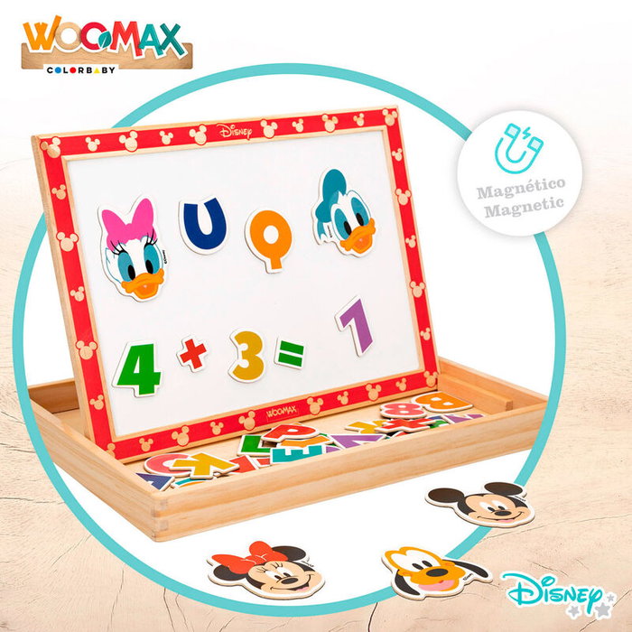 WOOMAX Pizarra magnética Disney en madera, 29,5x22 cm, pizarra magnética con 48 piezas, a partir de 4 años