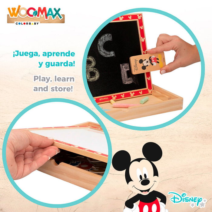 WOOMAX Pizarra magnética Disney en madera, 29,5x22 cm, pizarra magnética con 48 piezas, a partir de 4 años