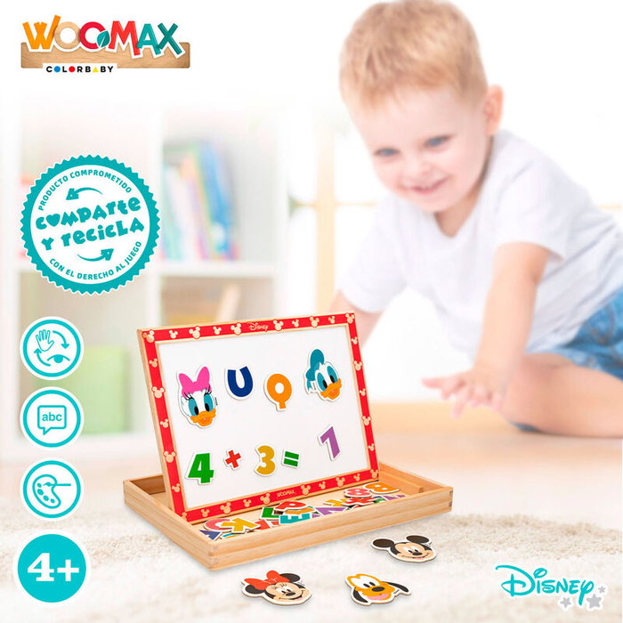WOOMAX Pizarra magnética Disney en madera, 29,5x22 cm, pizarra magnética con 48 piezas, a partir de 4 años