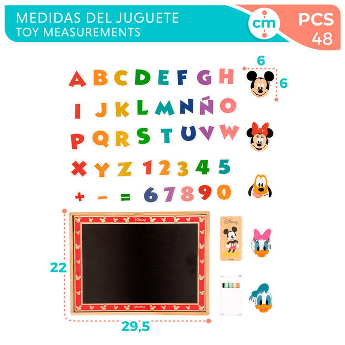 WOOMAX Pizarra magnética Disney en madera, 29,5x22 cm, pizarra magnética con 48 piezas, a partir de 4 años