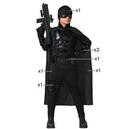 Déguisement Super-héros Comics Noir Garçon 10-12 Ans - Costume complet avec cagoule, cape et cartouchière pour anniversaire et carnaval