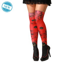 Atosa Collants Rouges avec Citrouilles et Arbres Noirs pour Halloween