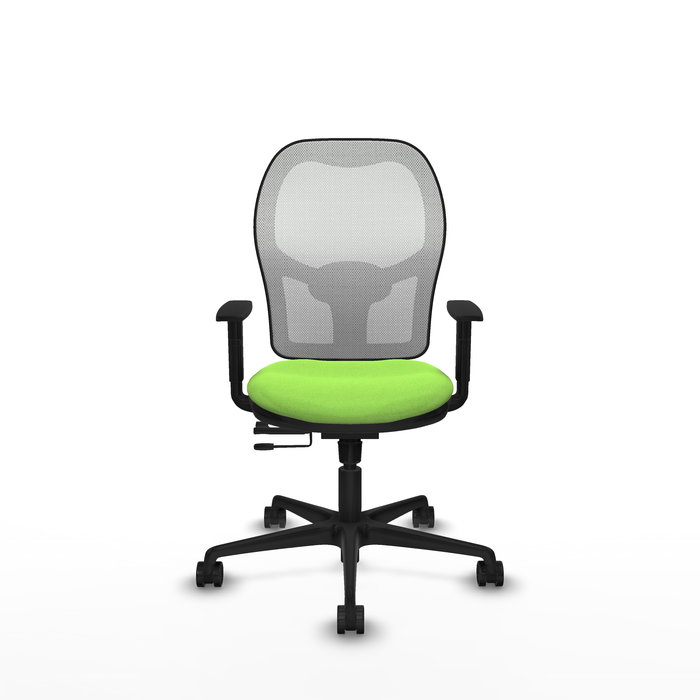 Chaise Jorquera Synchrone/Traslack tissu Vert pistache Maille Blanc Base en nylon noir Accoudoir 1D Sans appui-tête Roulettes 65mm nylon