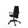 Chaise Elche Asynchrone Tissu Noir Base pyramidale noire Accoudoirs fixes Sans appui-tête Roulettes 65mm nylon