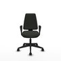 Chaise Elche Asynchrone Tissu Noir Base pyramidale noire Accoudoirs fixes Sans appui-tête Roulettes 65mm nylon