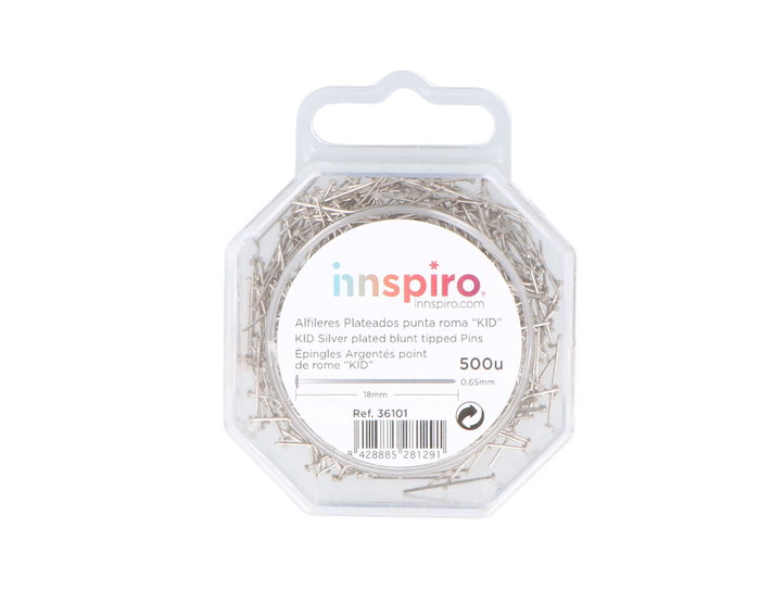Innspiro Épingles à bout rond argentées pour enfants 18x0,65mm, 500 unités
