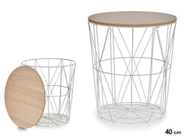 Giftdecor Table Métal Blanc Plateau Bois MDF 40x41x40 cm (Set de 6)