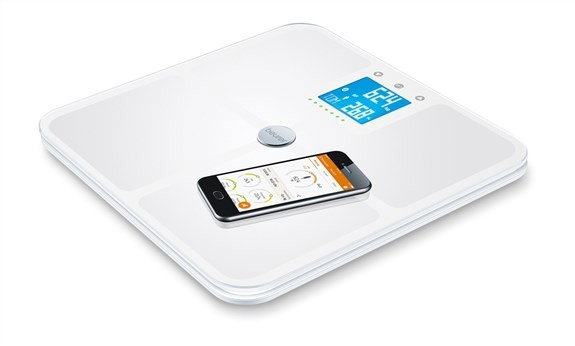 Beurer BF-950 Pèse-personne diagnostique Bluetooth blanc avec verre, IMC et suivi de grossesse