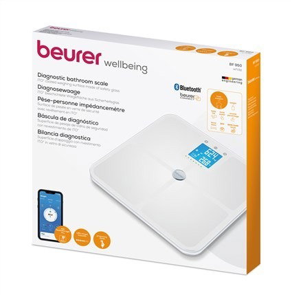 Beurer BF-950 Pèse-personne diagnostique Bluetooth blanc avec verre, IMC et suivi de grossesse