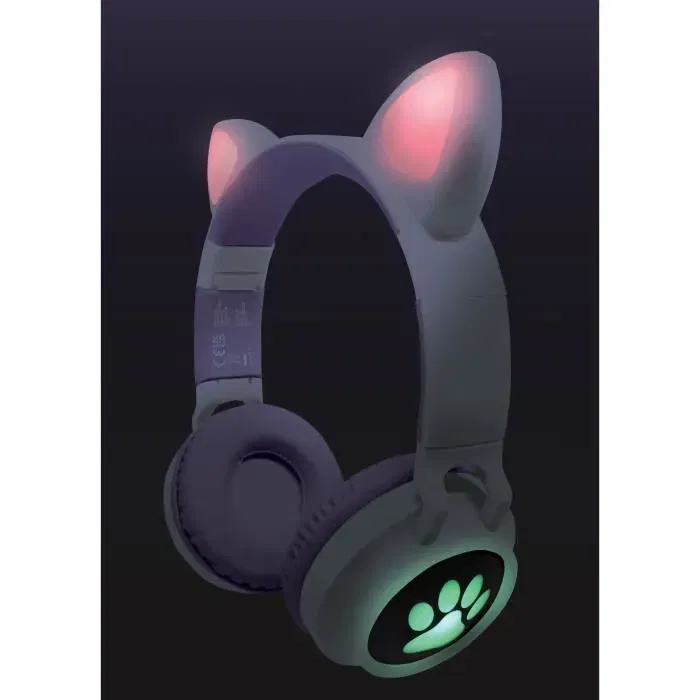 Lexibook Casque audio enfant 2-en-1 Bluetooth 5.0 avec oreilles de chat illuminées - Rose - Pour enfants à partir de 4 ans, compatible carte micro SD, pliable
