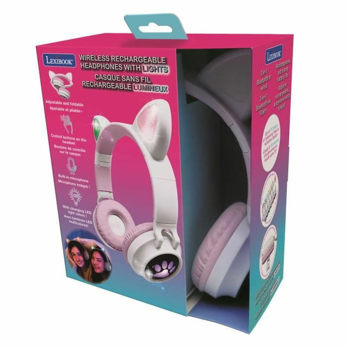 Lexibook Casque Bluetooth 2 en 1 avec Oreilles de Chat et Lumières - Rose