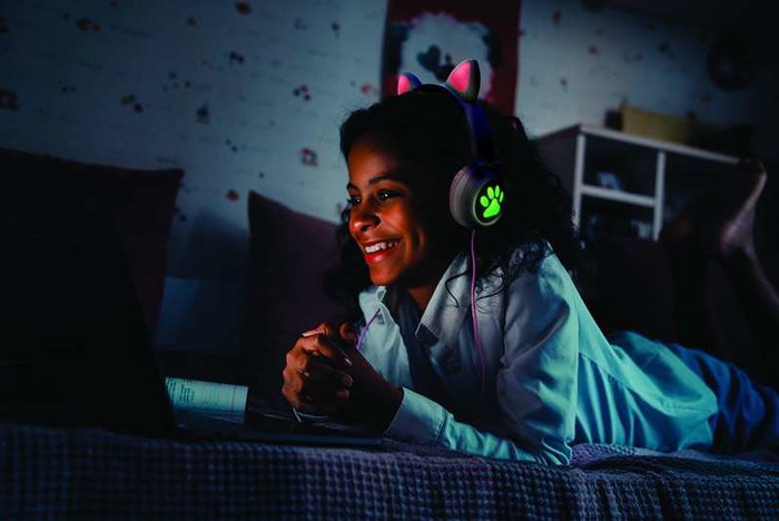 Lexibook Casque Bluetooth 2 en 1 avec Oreilles de Chat et Lumières - Rose