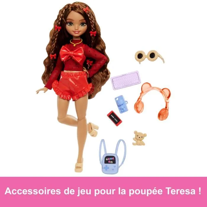 Barbie Barbie HYC23 - Poupée Equipe de Reve Teresa articulée avec cheveux bruns et accessoires thème jeu vidéo (10 éléments, sac à dos, casque audio) Barbie Barbie HYC23 - Poupée Equipe de Reve Teresa articulée avec cheveux bruns et accessoires thème jeu vidéo (10 éléments, sac à dos, casque audio)