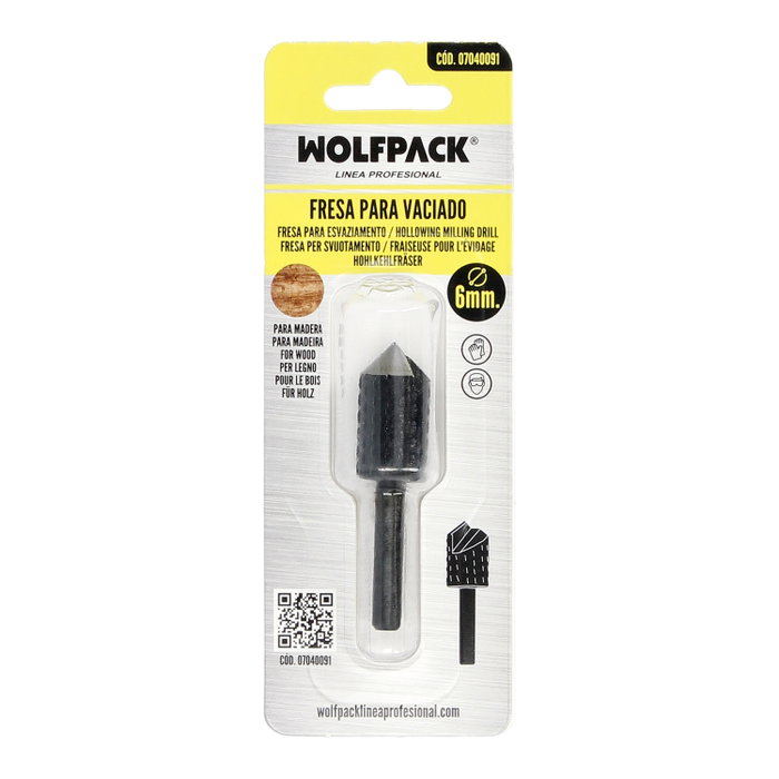 WOLFPACK LINEA PROFESIONAL Fresa Rotativa Madera Para Vaciado Ø 15 mm