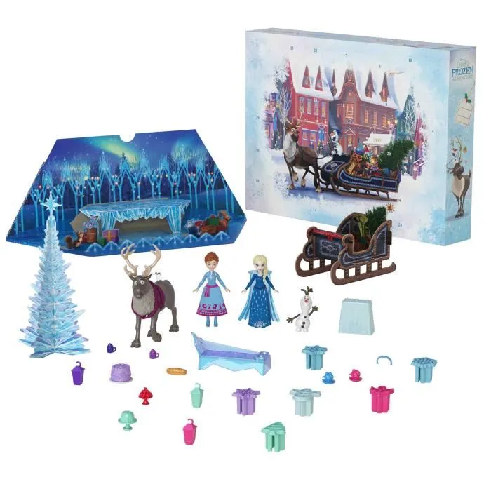 Disney Frozen Mattel Calendrier de l'Avent La Reine des Neiges HWX20 avec 24 surprises, poupées et accessoires