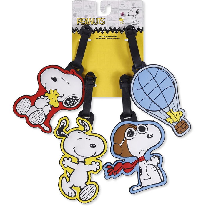 PEERS HARDY - Set de 4 étiquettes pour bagage Snoopy Peanuts en silicone de haute qualité, durables et résistantes PEERS HARDY - Set de 4 étiquettes pour bagage Snoopy Peanuts en silicone de haute qualité, durables et résistantes
