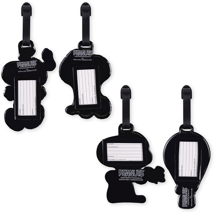 PEERS HARDY - Set de 4 étiquettes pour bagage Snoopy Peanuts en silicone de haute qualité, durables et résistantes PEERS HARDY - Set de 4 étiquettes pour bagage Snoopy Peanuts en silicone de haute qualité, durables et résistantes