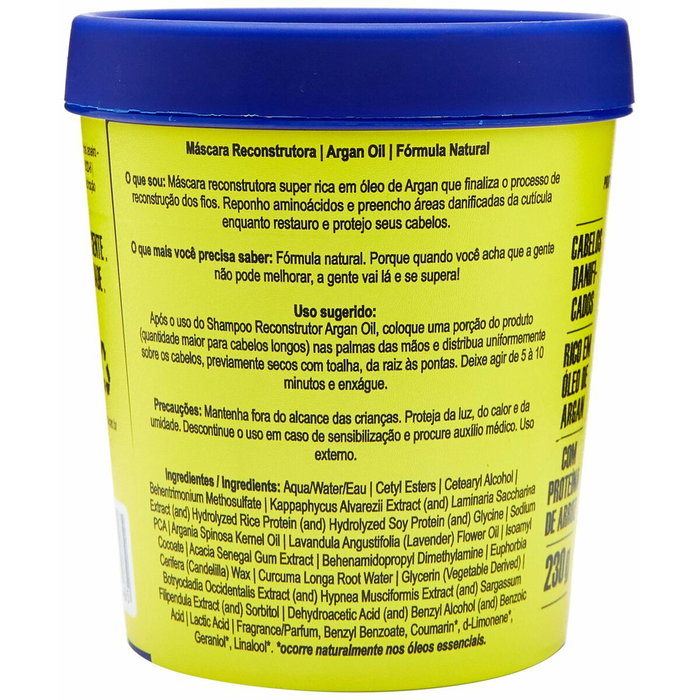 Lola From Rio - Masque Capillaire Reconstructeur à l'Huile d'Argan, 100% Naturel, avec Huile Essentielle de Lavande, pour Cheveux Abîmés ou Fragiles, 230g