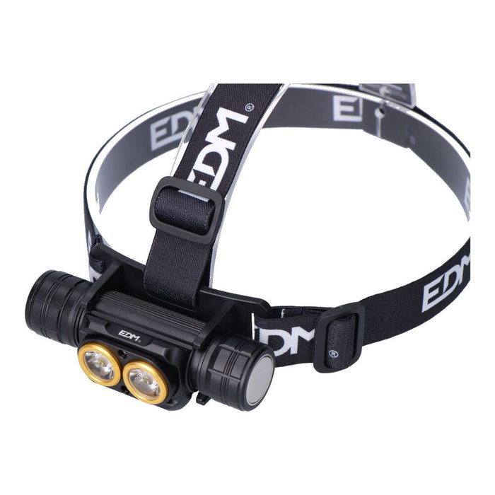 Edm Lampe frontale LED Thunder Track 3000 lm rechargeable, 5 modes, IP44, avec batterie lithium 2600 mAh Edm Lampe frontale LED Thunder Track 3000 lm rechargeable, 5 modes, IP44, avec batterie lithium 2600 mAh