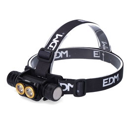 Edm Lampe frontale LED Thunder Track 3000 lm rechargeable, 5 modes, IP44, avec batterie lithium 2600 mAh