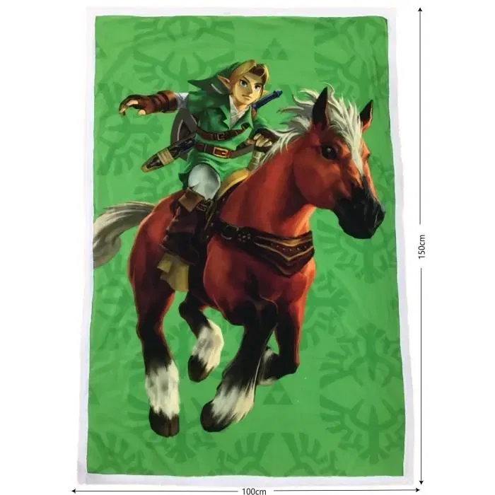 Zelda - Couverture polaire sherpa à l'effigie de Link et Epona - Plaid chauffant décoratif - 100 x 150 cm - Inspiré de l'univers vidéoludique