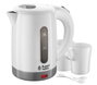 Russell Hobbs 23840-70 Bouilloire électrique de voyage - 0.85L - Plastique blanc léger - Avec double indicateur de niveau d'eau, 2 tasses et 2 cuillères