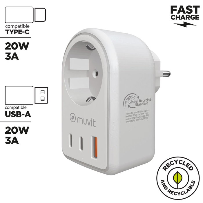 Chargeur mural Muvit for Change 851DQ-DE Blanc 20 W