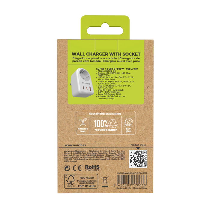 Chargeur mural Muvit for Change 851DQ-DE Blanc 20 W