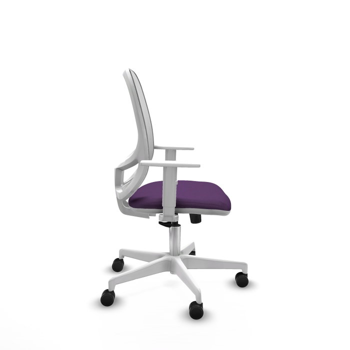 Chaise Cilanco Synchro 3 positions tissu Pourpre Maille Blanc Structure polyamide blanc Accoudoirs blancs Sans appui-tête Roulettes 65mm nylon