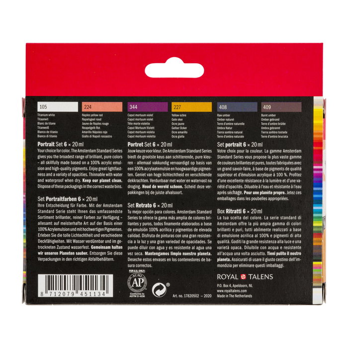 Amsterdam Set de peintures acryliques pour portrait 6 x 20 ml