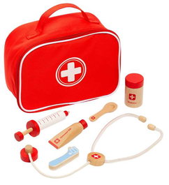 Molto Maletin docteur en bois avec 7 accessoires - Coffret jeu de rôle médical pour enfants (23x16x8 cm)