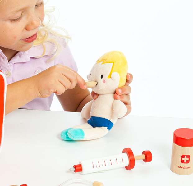 Molto Maletin docteur en bois avec 7 accessoires - Coffret jeu de rôle médical pour enfants (23x16x8 cm)