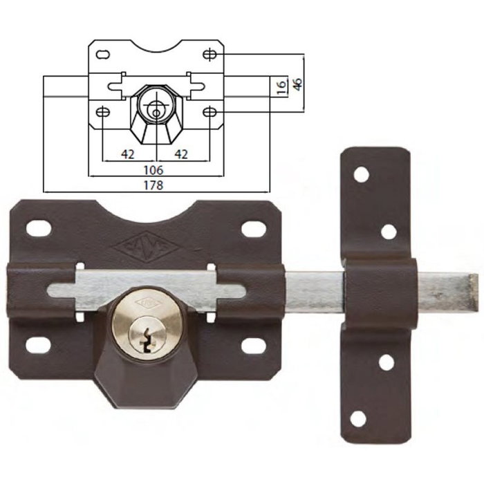 CAYS Cerrojo Modelo A2 avec clés intérieure et extérieure et 3 clés en laiton, taille 105 CAYS Cerrojo Modelo A2 avec clés intérieure et extérieure et 3 clés en laiton, taille 105