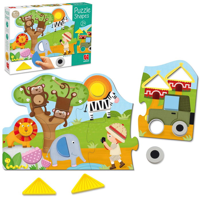 GOULA Puzzle Shapes 53439 - Puzzle géant d'apprentissage des formes géométriques avec 13 pièces en bois - Jouet éducatif pour enfants dès 2 ans