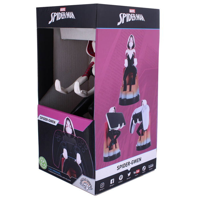 EXQUISITE GAMING Cable Guy Support de Téléphone Spider Gwen Marvel Spiderman - Compatible PS5, Xbox Series, iPhone, 20 cm