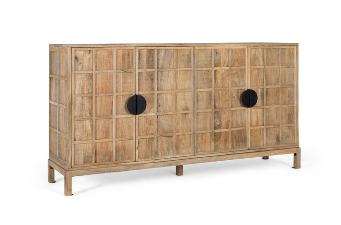 GINER Y COLOMER Buffet 4 portes en bois massif de manguier 175 cm, finition naturelle, avec tiroirs en métal noir GINER Y COLOMER Buffet 4 portes en bois massif de manguier 175 cm, finition naturelle, avec tiroirs en métal noir