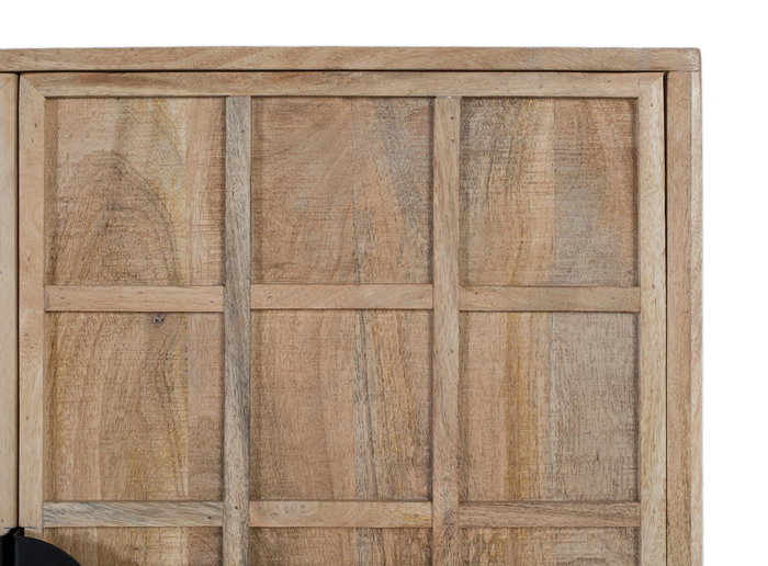 GINER Y COLOMER Buffet 4 portes en bois massif de manguier 175 cm, finition naturelle, avec tiroirs en métal noir GINER Y COLOMER Buffet 4 portes en bois massif de manguier 175 cm, finition naturelle, avec tiroirs en métal noir