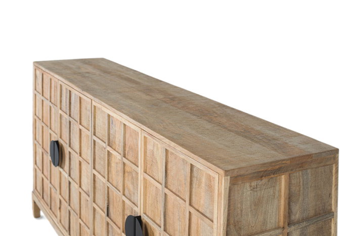 GINER Y COLOMER Buffet 4 portes en bois massif de manguier 175 cm, finition naturelle, avec tiroirs en métal noir GINER Y COLOMER Buffet 4 portes en bois massif de manguier 175 cm, finition naturelle, avec tiroirs en métal noir