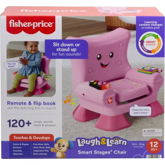 Fisher-Price JFF07 Fauteuil d'apprentissage électronique avec 120 chansons, sons et phrases, rose - Jouet d'éveil pour enfants à partir de 12 mois