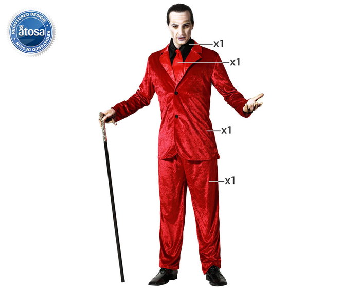 atosa Déguisement de Vampire en Costume Rouge avec Cravate pour Homme Adulte atosa Déguisement de Vampire en Costume Rouge avec Cravate pour Homme Adulte