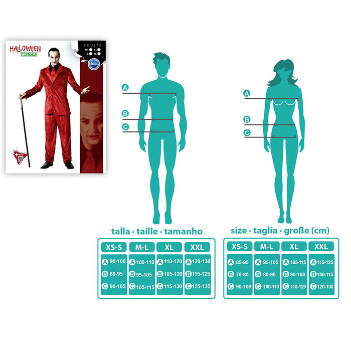 atosa Déguisement de Vampire en Costume Rouge avec Cravate pour Homme Adulte atosa Déguisement de Vampire en Costume Rouge avec Cravate pour Homme Adulte