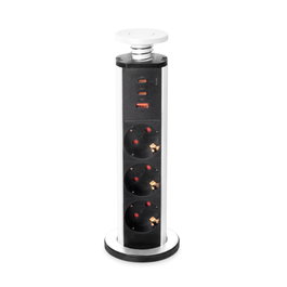 Emuca Multiconnecteur élevable Vertikal, 3 prises Schuko, 1 USB-A, 2 USB-C, Blanc